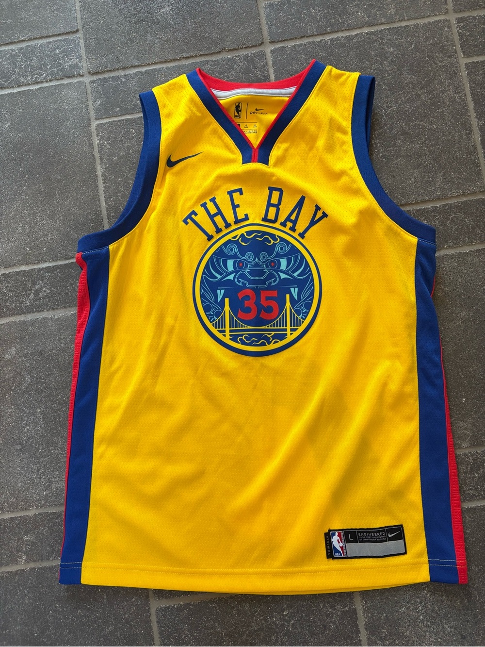 Nike Yellow Golden State Warriors 'The Bay' Jersey with Blue & Red Accents